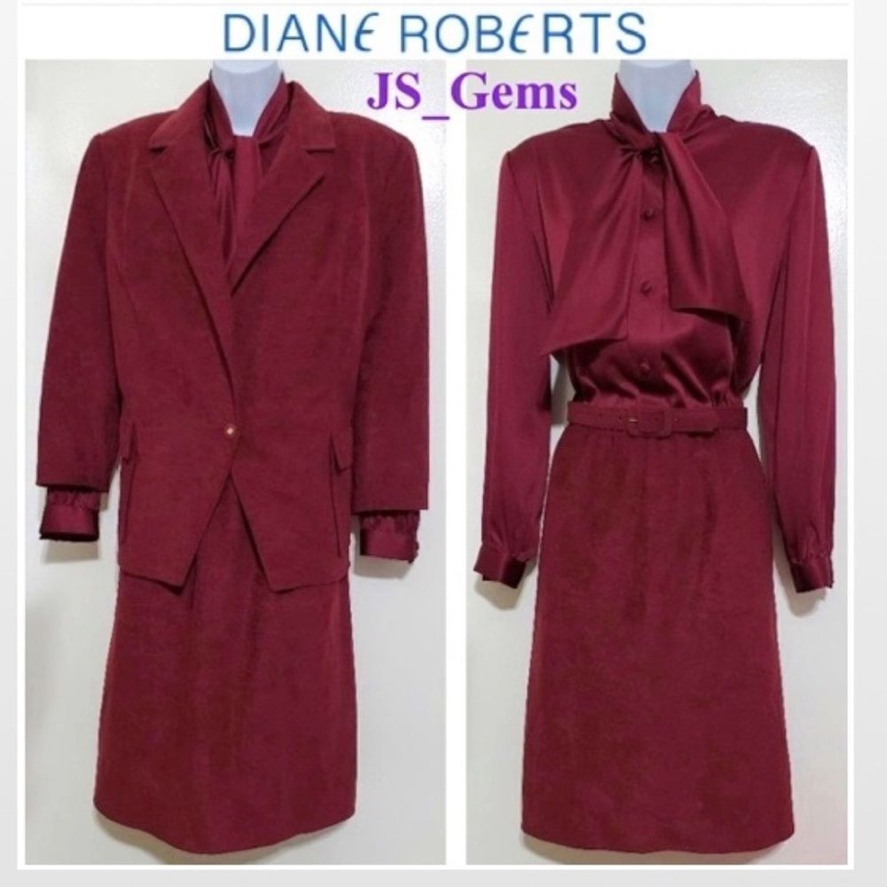 Vintage 3 Piece Red Maroon Matching Dress Set